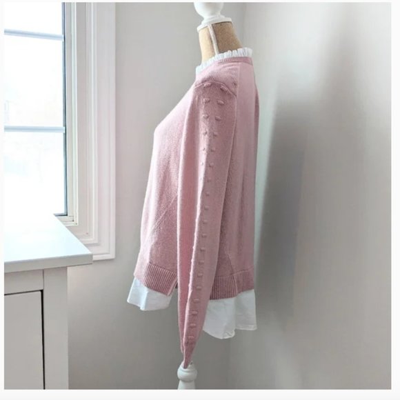 Ted Baker Lissiah Bobble Sleeve Mockable light pink white layered Sweater size 3 - Picture 8 of 13